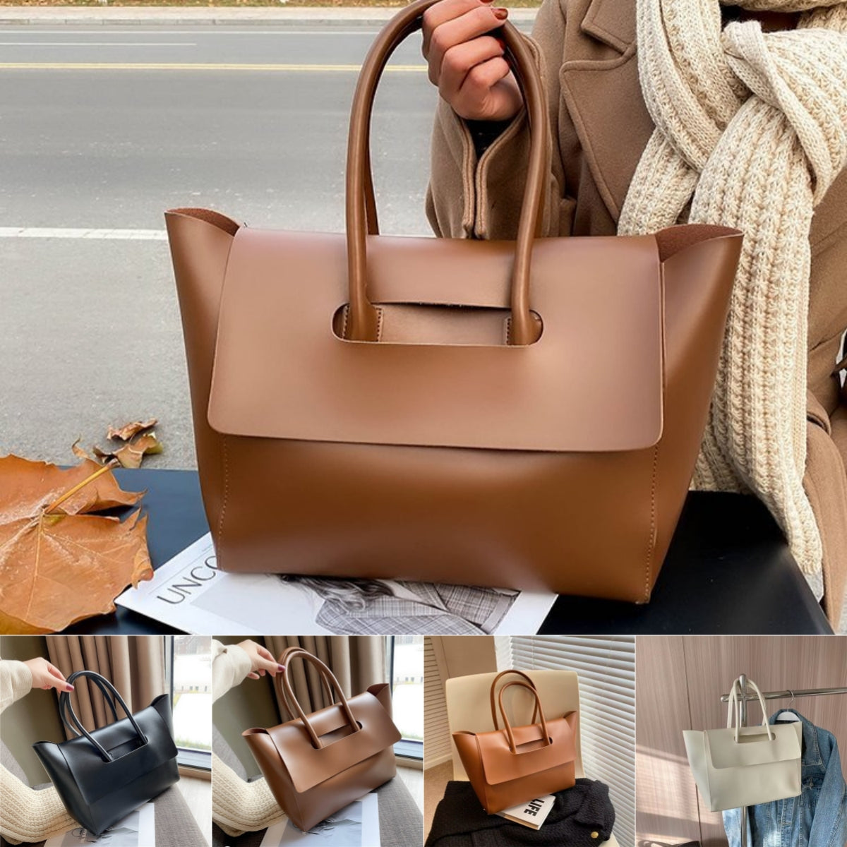 Retro Tote Shoulder Bag – Large Capacity PU Leather Handbag for Women
