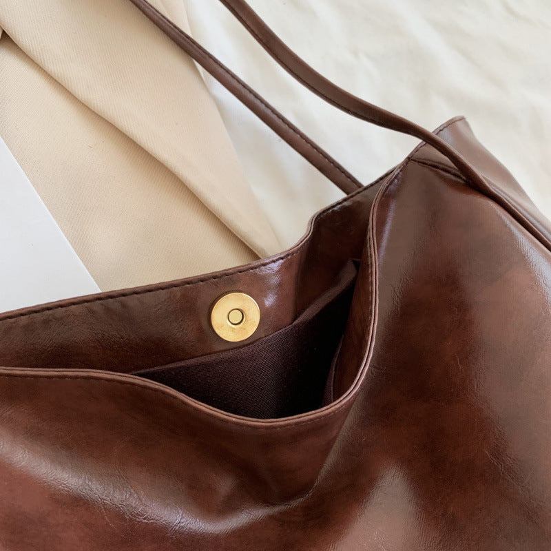 Retro Soft PU Leather Shoulder Bag – Large Capacity Women’s Handbag for Everyday Chic